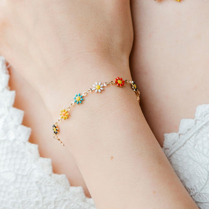 Colourful Rainbow Sun Flower Charm Indie Daisy Floral Summer Boho Bracelet - ScentiMelti Home Fragrance, Beauty & Gifts UK