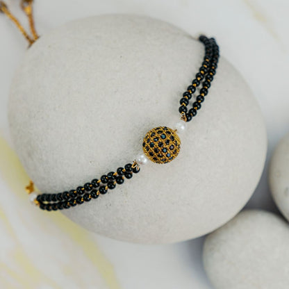 Indian Gold Plated Black Bead Everyday Mangalsutra Minimalist Nazaria Bracelet - ScentiMelti Home Fragrance, Beauty & Gifts UK