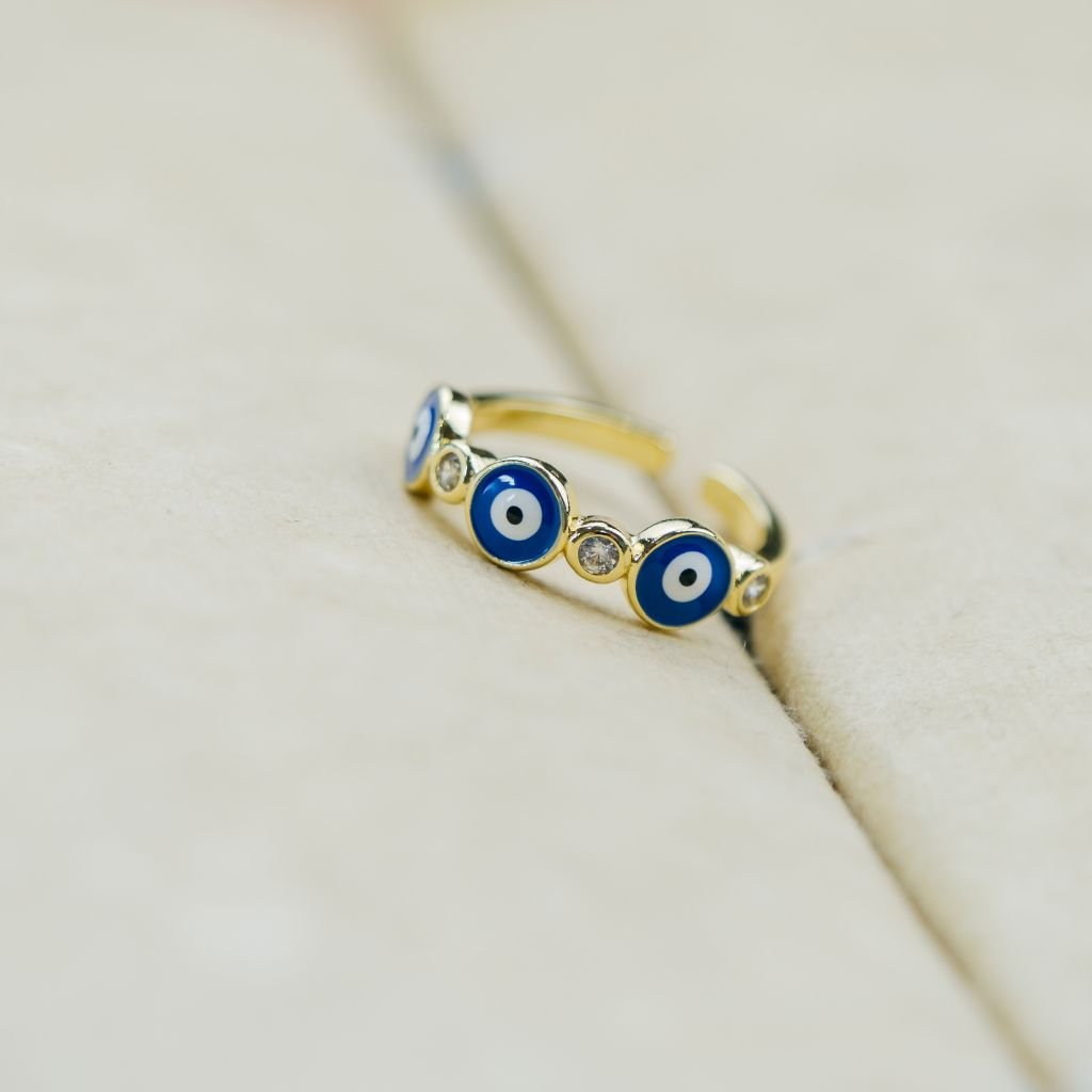 Adjustable Blue White Evil Eye Protection Slim Stacking Ring - ScentiMelti Home Fragrance, Beauty & Gifts UK