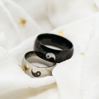 Stainless Steel Yin and Yang Matching Couple Promise Band Ring Set - ScentiMelti Home Fragrance, Beauty & Gifts UK