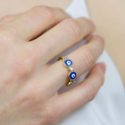 Adjustable Blue White Evil Eye Protection Slim Stacking Ring - ScentiMelti Home Fragrance, Beauty & Gifts UK