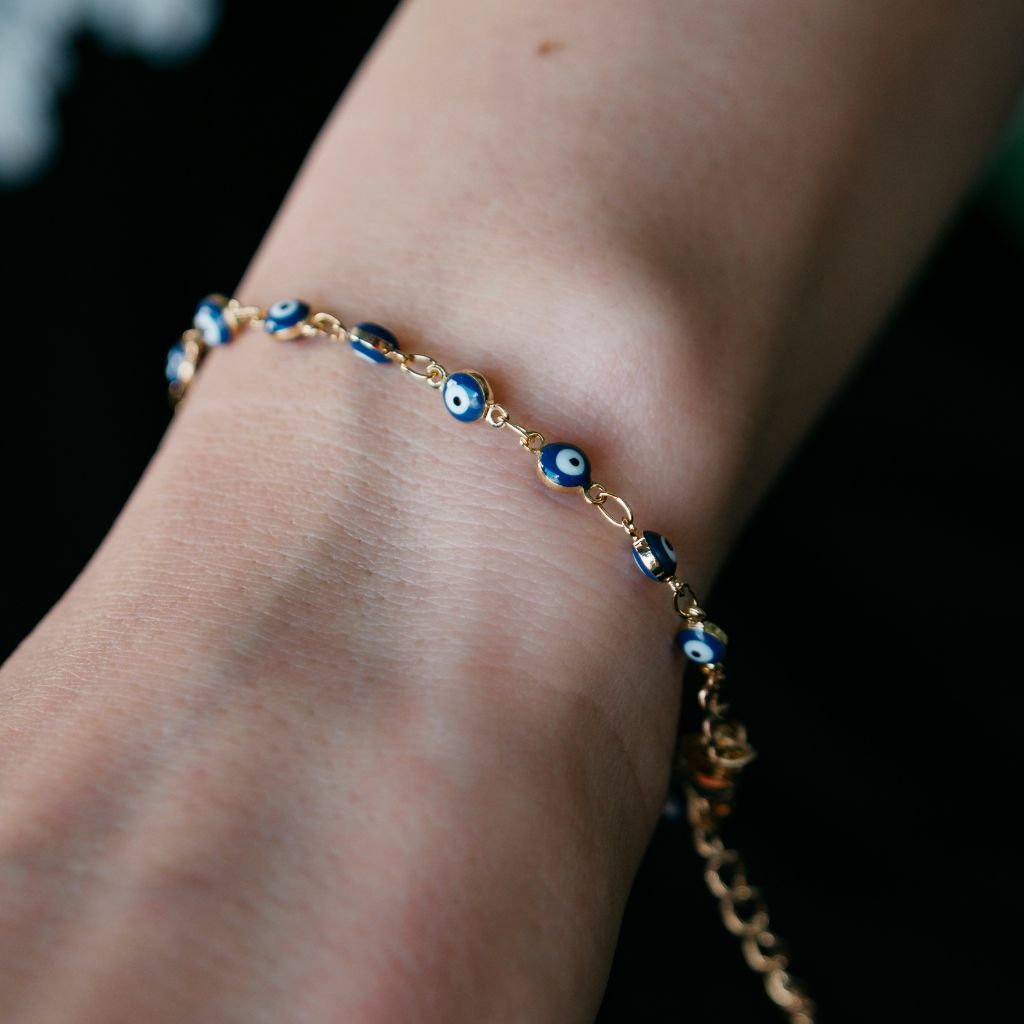 Blue Turkish Evil Eye Beaded Charm Protection Minimalist Adjustable Bracelet The Colourful Aura ScentiMelti Wax Melts