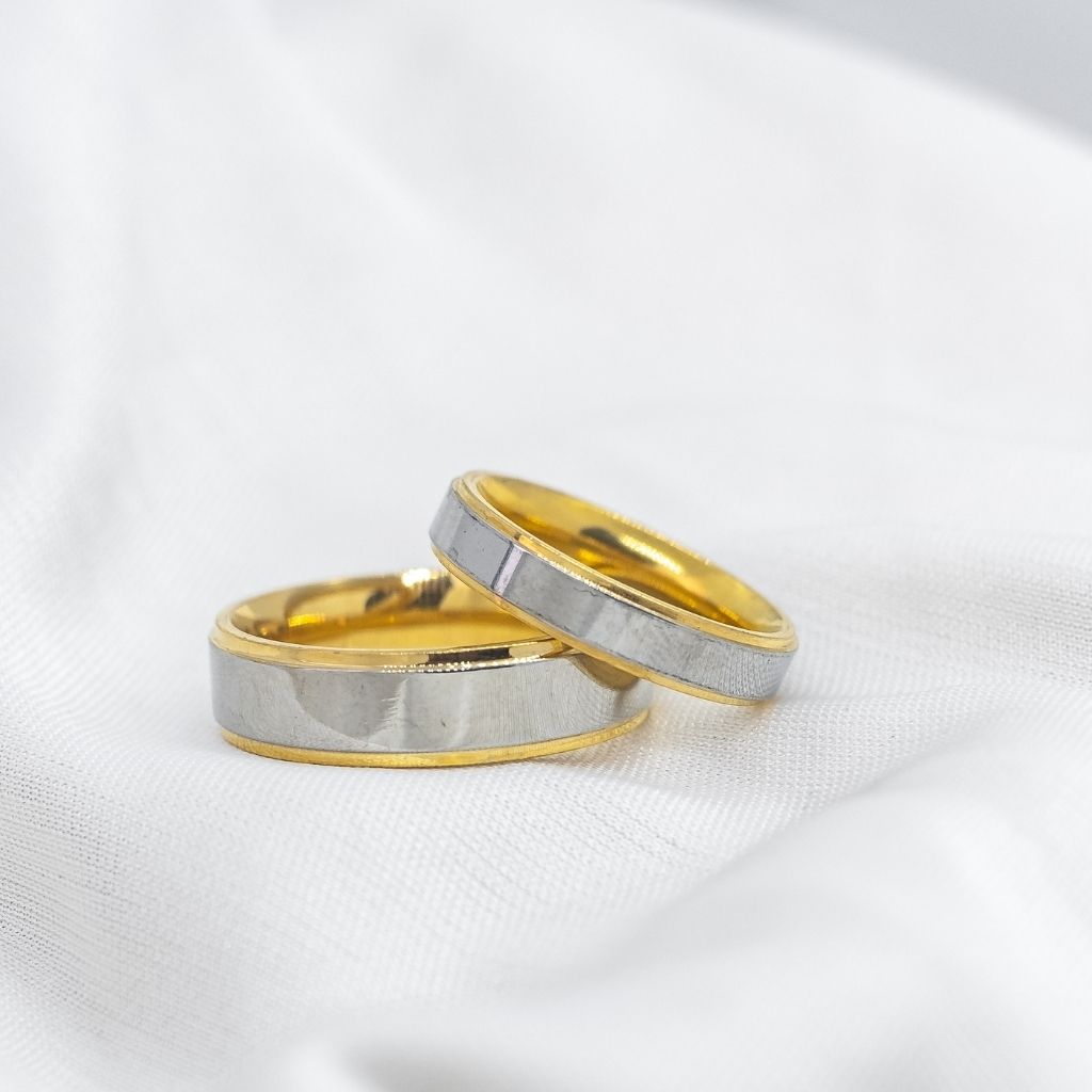 Stainless Steel Couple Golden Wedding Band Promise Ring set - ScentiMelti Home Fragrance, Beauty & Gifts UK