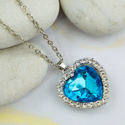 Large Titanic Blue Heart Zircon Vintage Diamond Pendant Necklace - ScentiMelti Home Fragrance, Beauty & Gifts UK