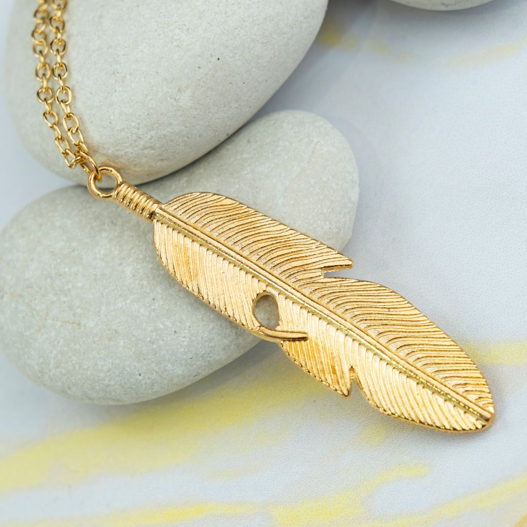 Large Gold Feather Leaf Charm Dainty Statement Pendant Necklace - ScentiMelti Home Fragrance, Beauty & Gifts UK