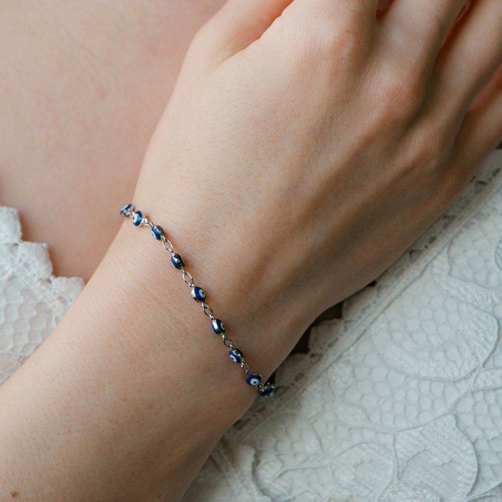 Blue Turkish Evil Eye Beaded Charm Protection Minimalist Adjustable Bracelet The Colourful Aura ScentiMelti Wax Melts