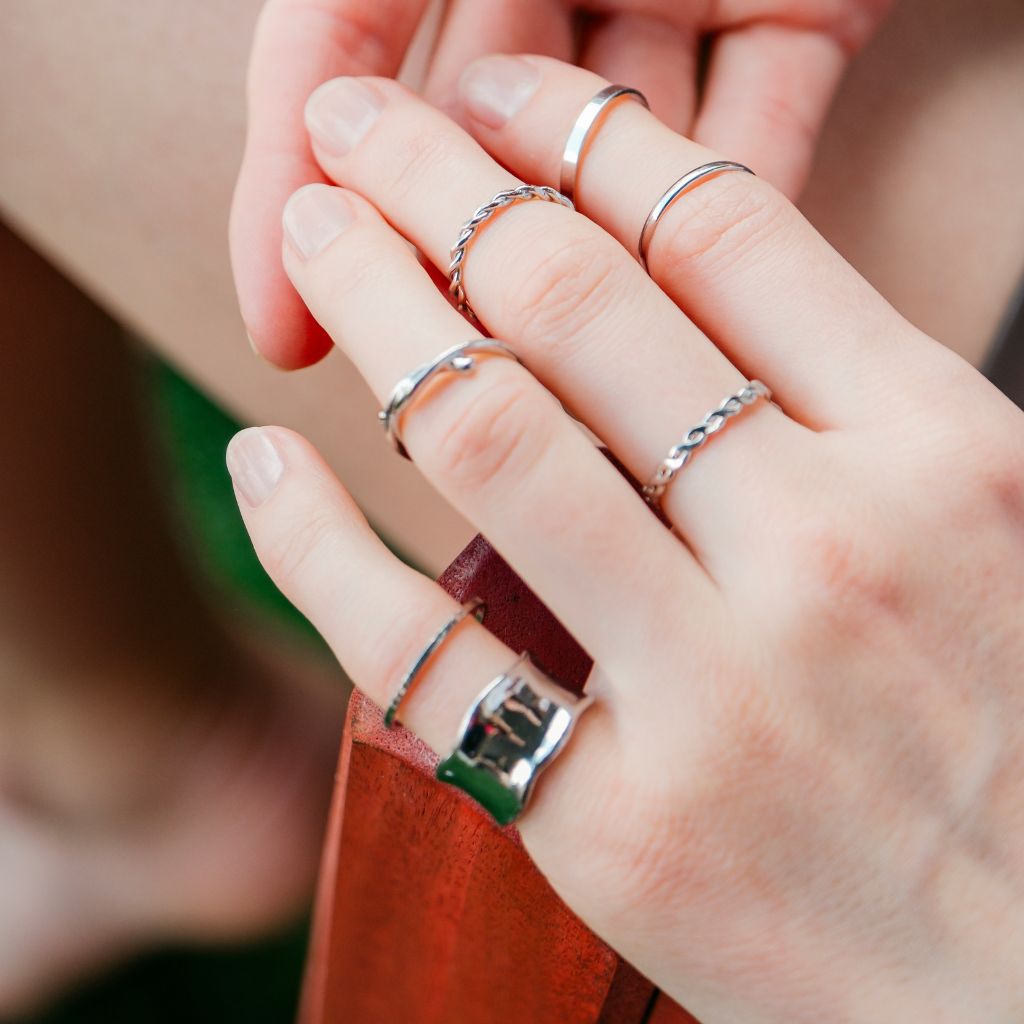 8 Piece Stackable Multisize Thick Silver Band Boho Ring Set - ScentiMelti Home Fragrance, Beauty & Gifts UK