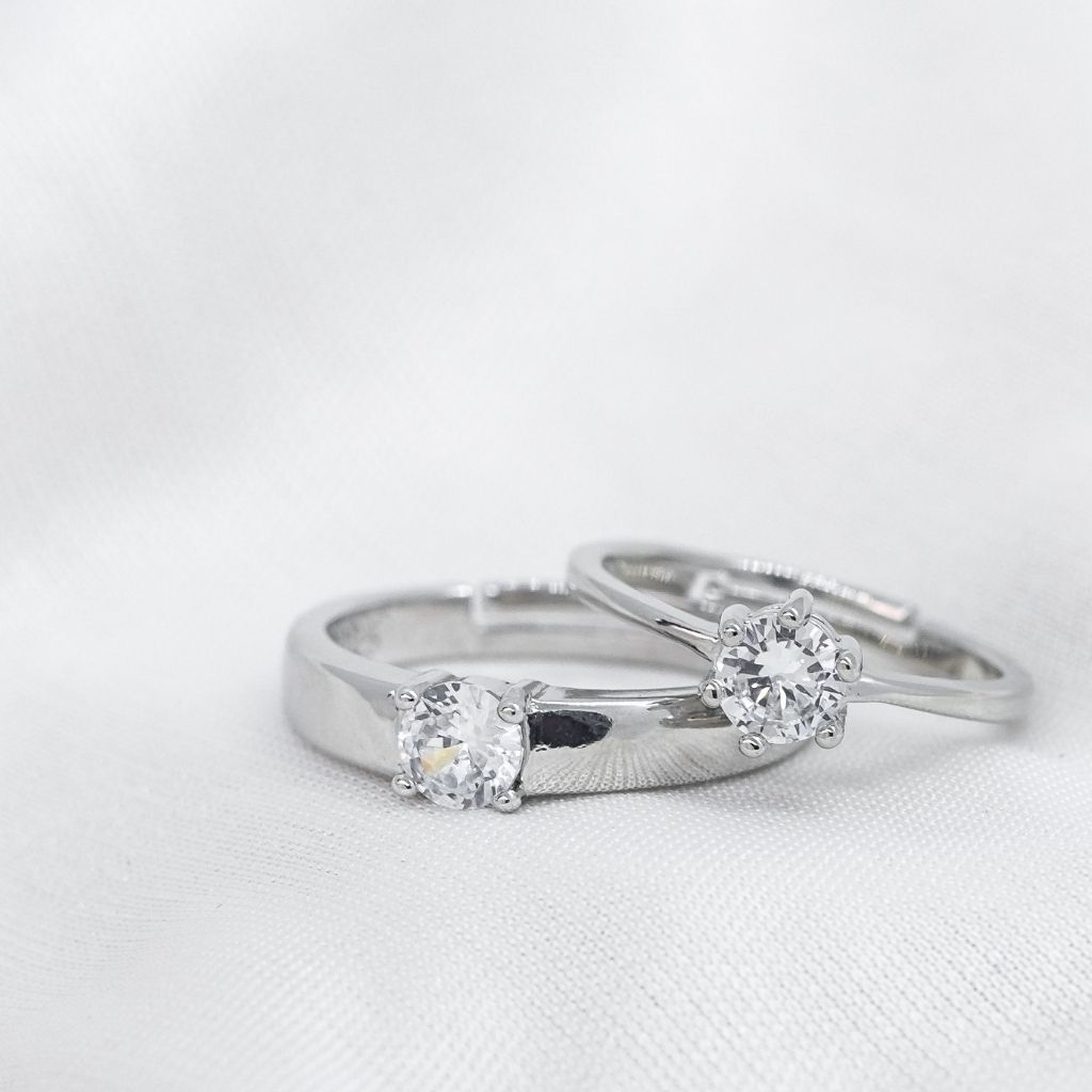 Adjustable Silver Couple His and Her Promise Zircon Rings Set - ScentiMelti Home Fragrance, Beauty & Gifts UK