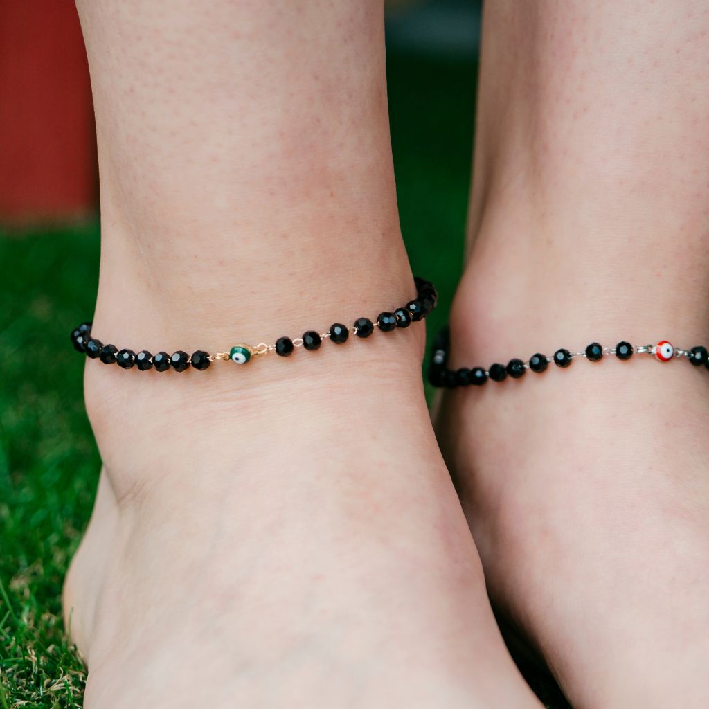 Gold Plated Black Beads Emo Evil Eye Protection Beaded Luck Eye Foot Anklet The Colourful Aura ScentiMelti Wax Melts