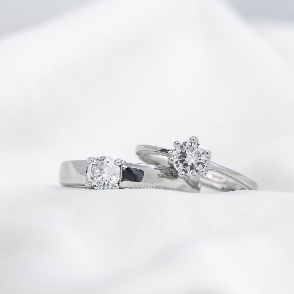 Adjustable Silver Couple His and Her Promise Zircon Rings Set - ScentiMelti Home Fragrance, Beauty & Gifts UK