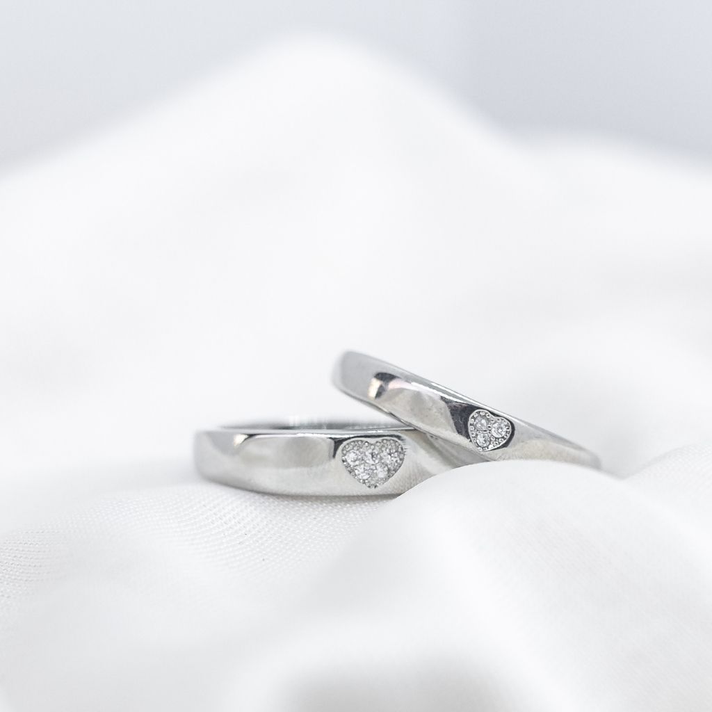 Adjustable Silver Couple Heart Zircon Promise Ring Set - ScentiMelti Home Fragrance, Beauty & Gifts UK