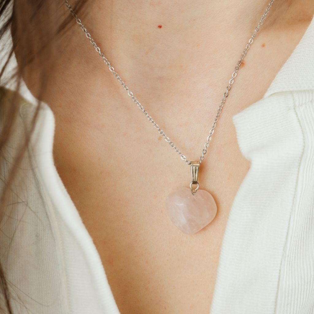 White Amazonite Green Rose Quartz Crystal Heart Shape Pendant Necklace - ScentiMelti Home Fragrance, Beauty & Gifts UK