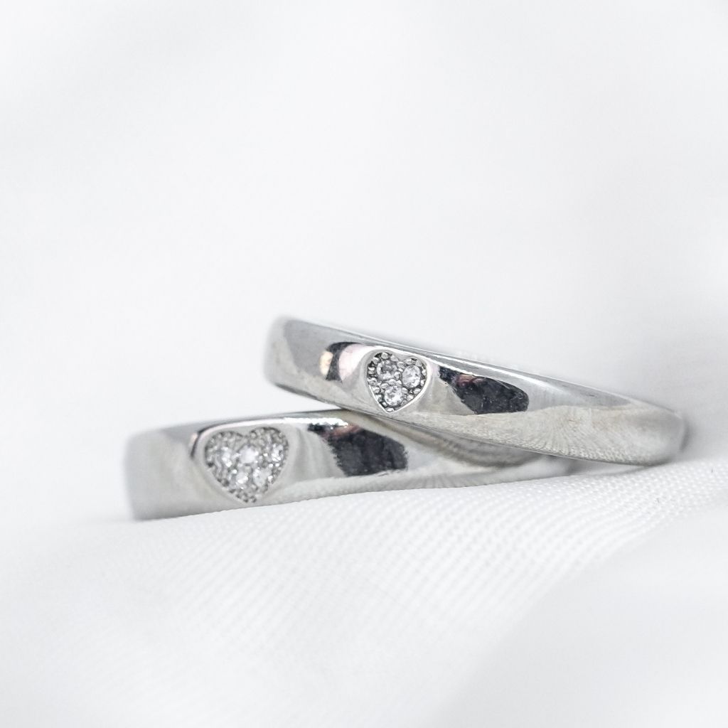 Adjustable Silver Couple Heart Zircon Promise Ring Set - ScentiMelti Home Fragrance, Beauty & Gifts UK