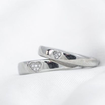 Adjustable Silver Couple Heart Zircon Promise Ring Set - ScentiMelti Home Fragrance, Beauty & Gifts UK