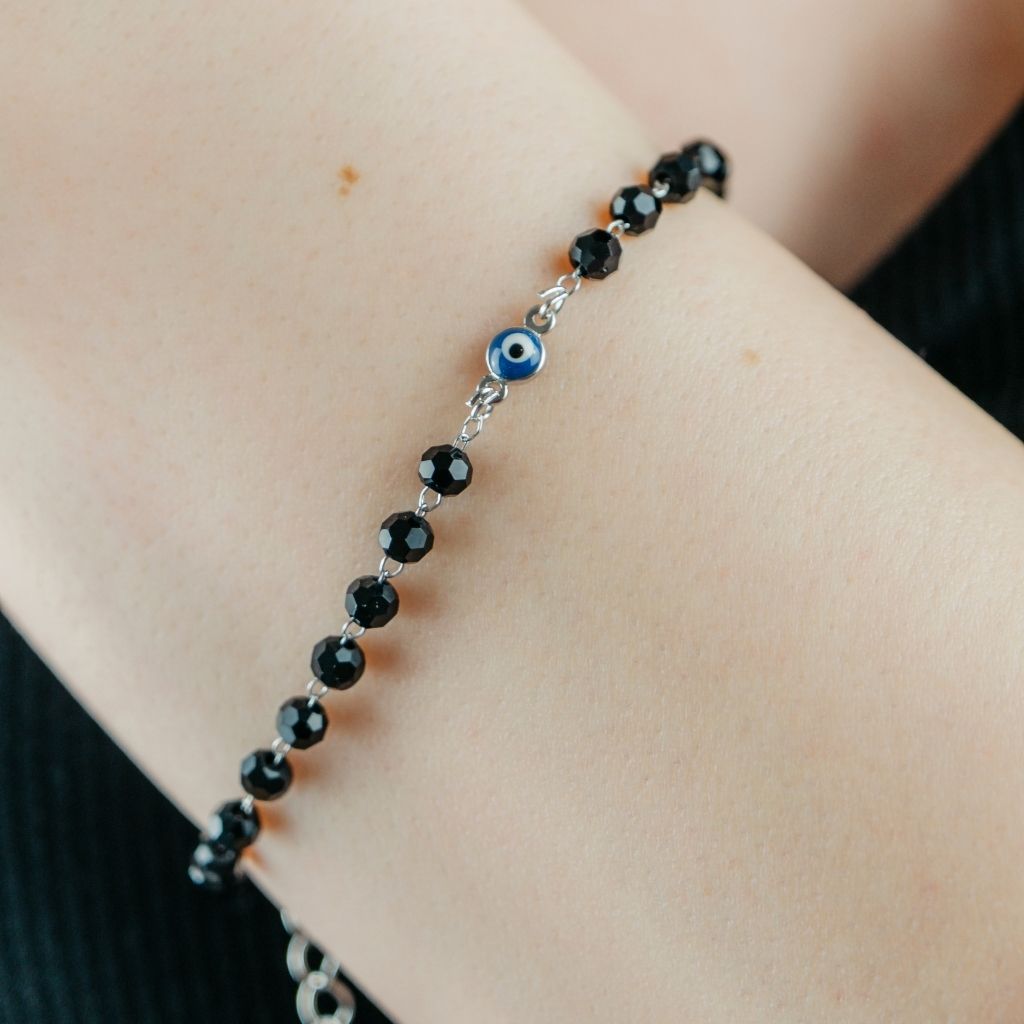 Gold Plated Evil Eye Charm Mangalsutra Black Beaded Indian Nazar Bracelet - ScentiMelti Home Fragrance, Beauty & Gifts UK