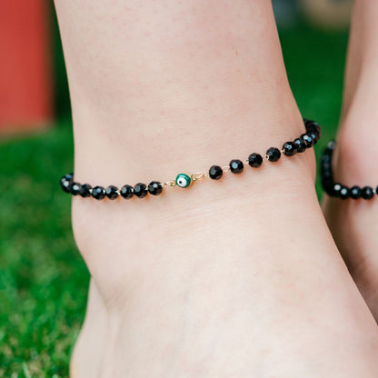 Gold Plated Black Beads Emo Evil Eye Protection Beaded Luck Eye Foot Anklet The Colourful Aura ScentiMelti Wax Melts