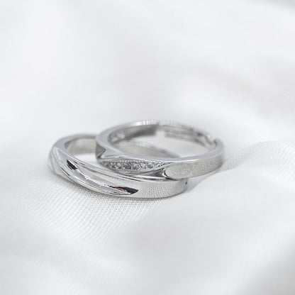 Adjustable Silver Couple Promise Band Zircon Ring set - ScentiMelti Home Fragrance, Beauty & Gifts UK