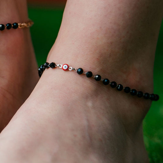 Gold Plated Black Beads Emo Evil Eye Protection Beaded Luck Eye Foot Anklet The Colourful Aura ScentiMelti Wax Melts