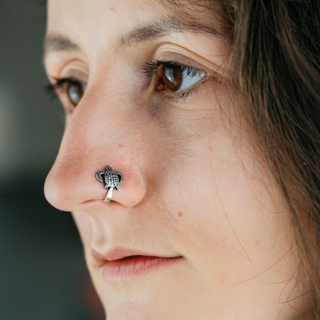 Oxidized German Silver Turtle Tortoise Clip On Non Pierced Nose Pin The Colourful Aura ScentiMelti Wax Melts