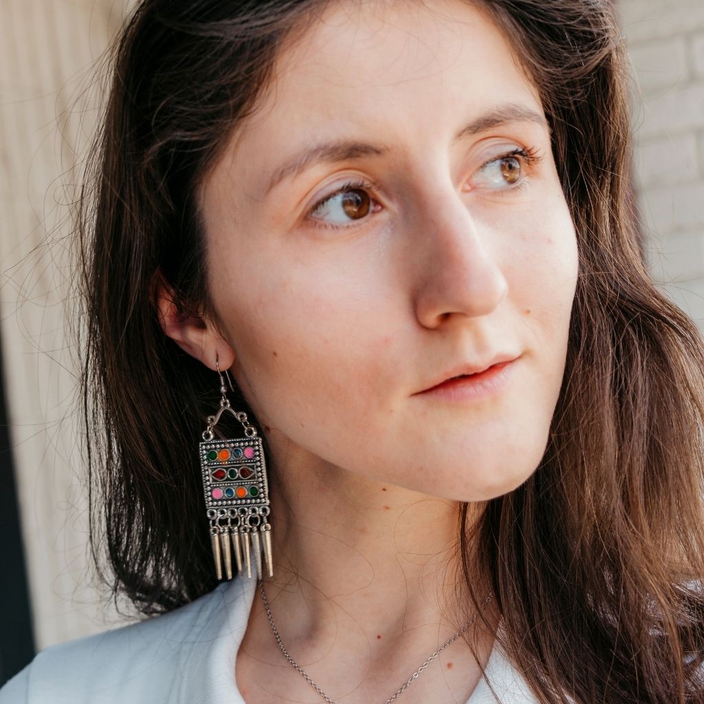 Oxidised Colourful Enamel Square Indian Boho  Drop Ethnic Asian Indian Earrings The Colourful Aura ScentiMelti Wax Melts