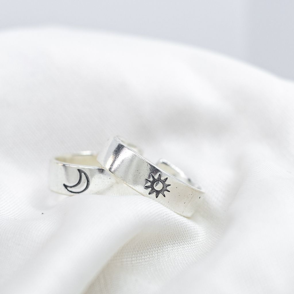 Adjustable Silver Plated Couple Moon and Sun Promise Ring Set - ScentiMelti Home Fragrance, Beauty & Gifts UK