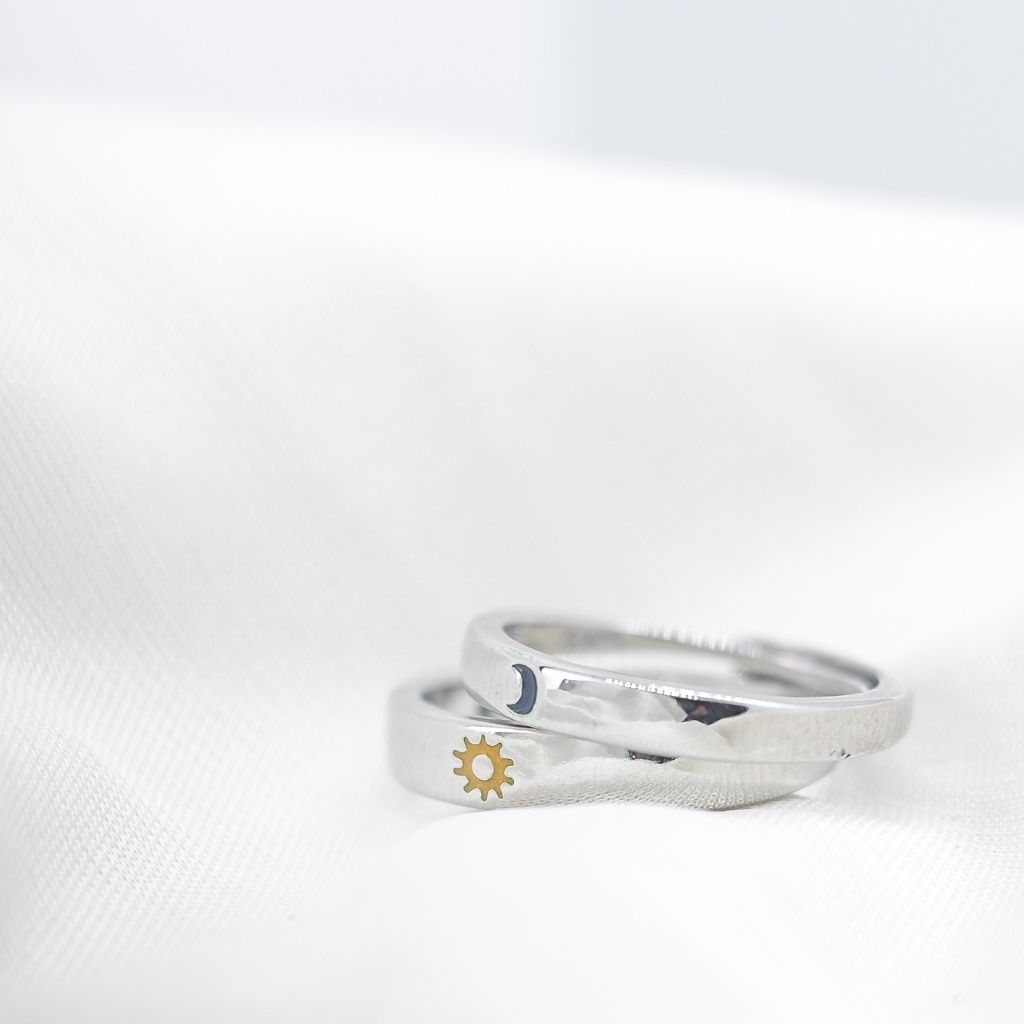 Adjustable Silver Couple Moon and Sun Matching Promise Ring set - ScentiMelti Home Fragrance, Beauty & Gifts UK