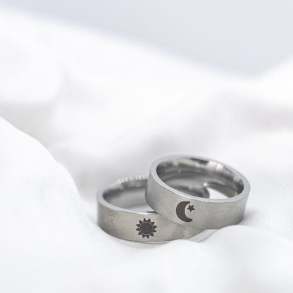 Stainless Steel Couple Moon and Sun Promise Wedding Band Ring Set - ScentiMelti Home Fragrance, Beauty & Gifts UK