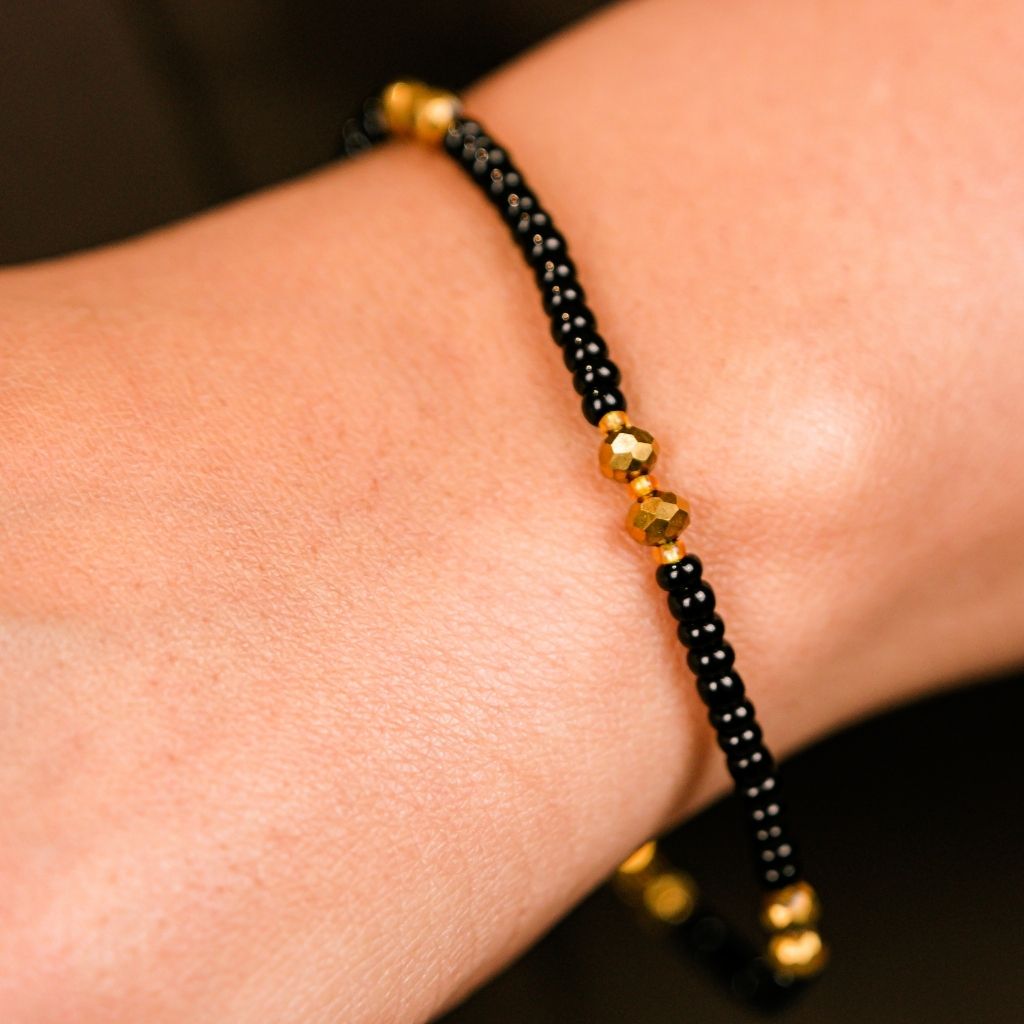 Black Golden Beads Indian Everyday Devil Eye Mangalsutra Nazaria Bracelet - ScentiMelti Home Fragrance, Beauty & Gifts UK