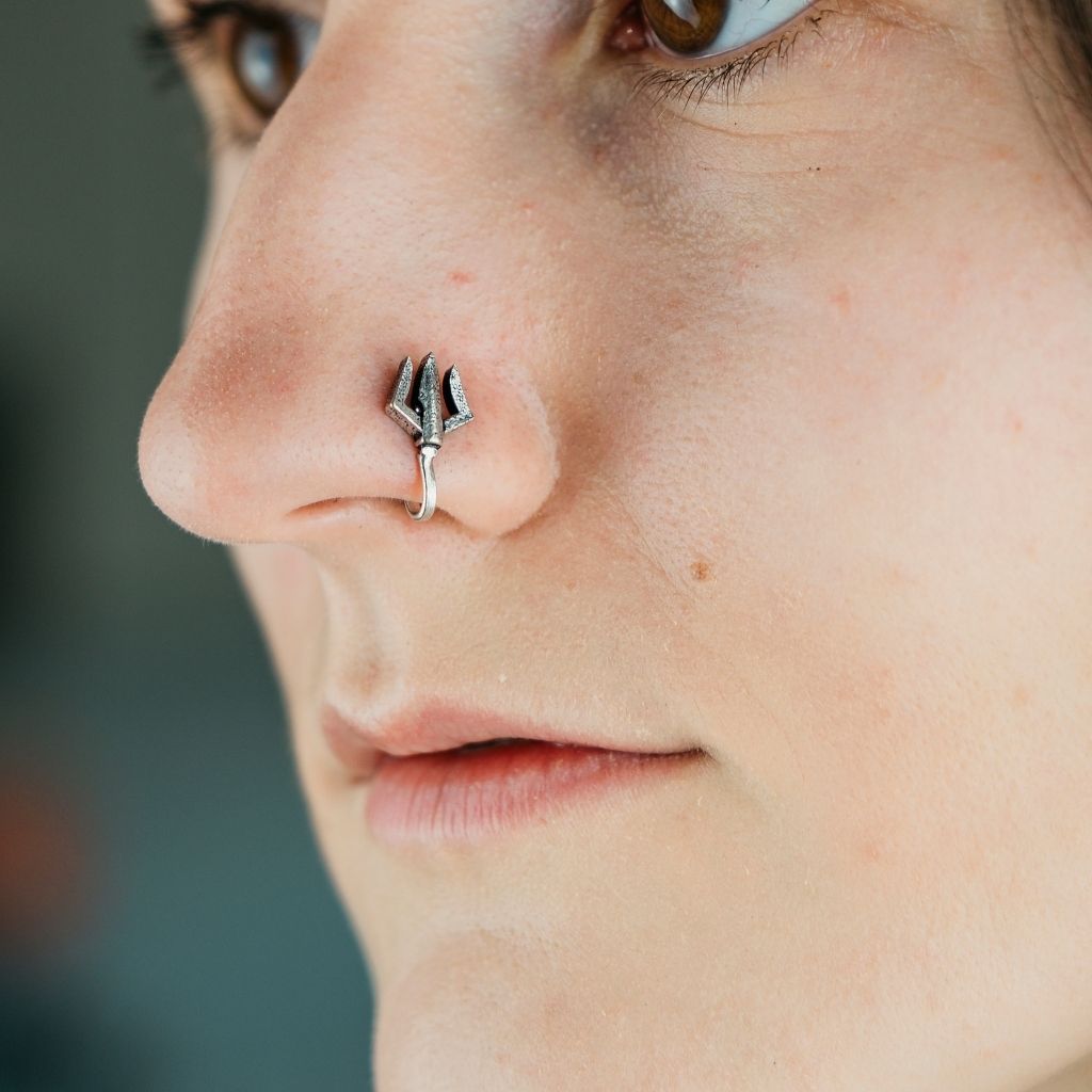 Oxidized German Silver Trident Non Pierced Clip On Traditional Indian Nose Pin The Colourful Aura ScentiMelti Wax Melts