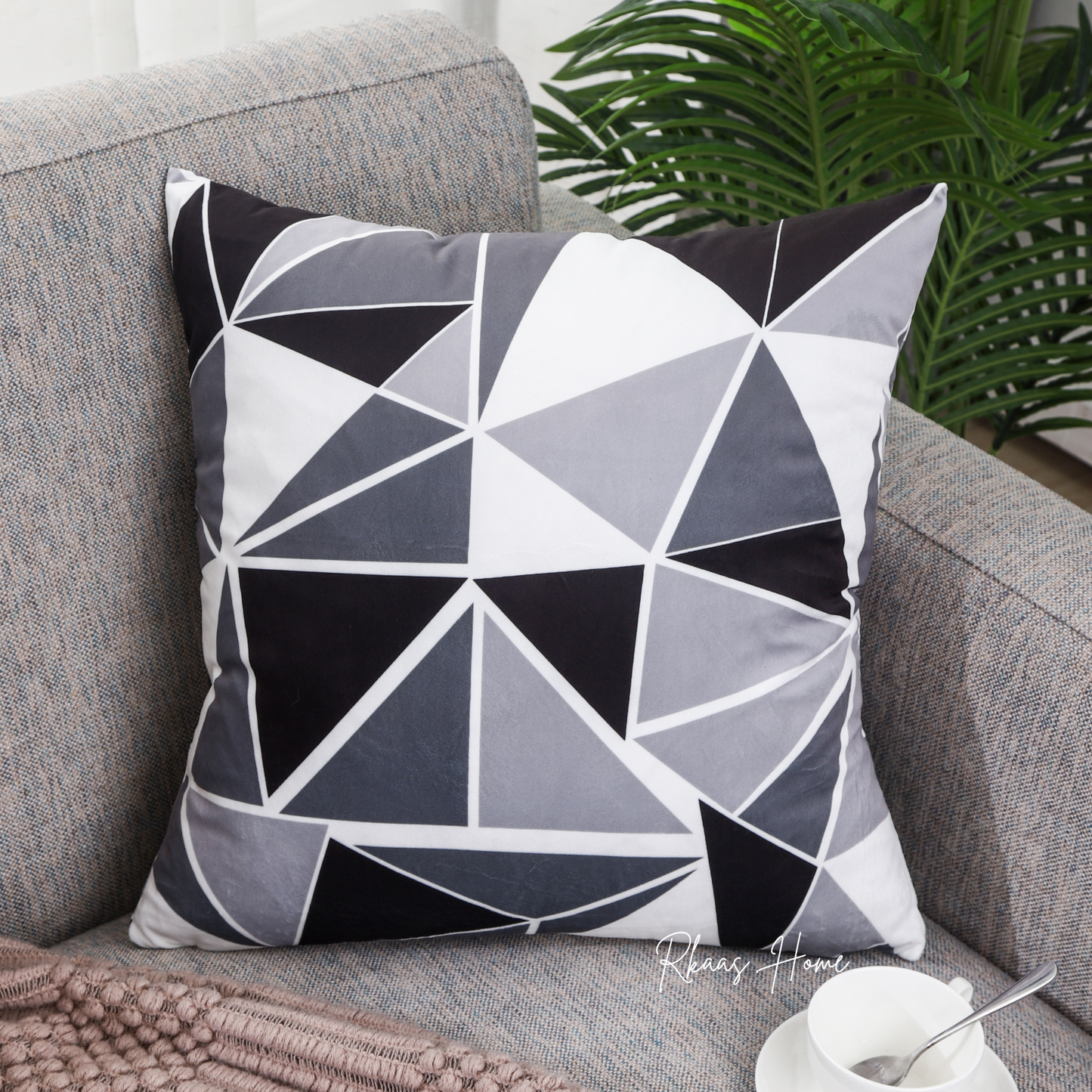 Designer Dutch Velvet Geometric Cushion Cover 45x45 cm (18 inches x 18 inches) - Black - ScentiMelti Home Fragrance, Beauty & Gifts UK