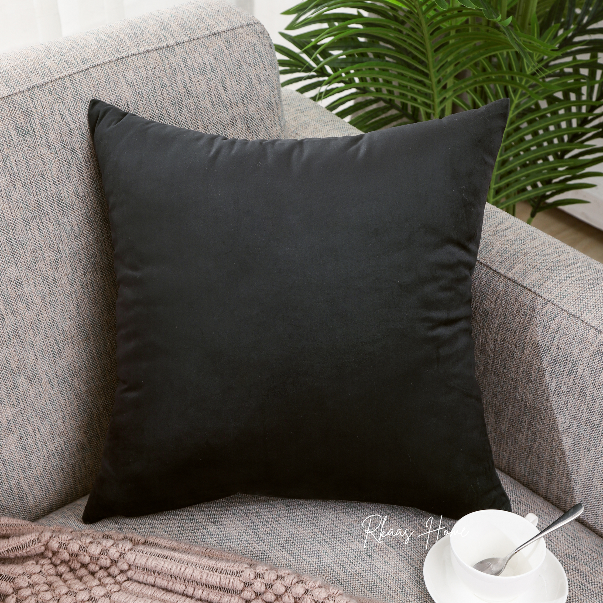 Designer Dutch Velvet Geometric Cushion Cover 45x45 cm (18 inches x 18 inches) - Black - ScentiMelti Home Fragrance, Beauty & Gifts UK