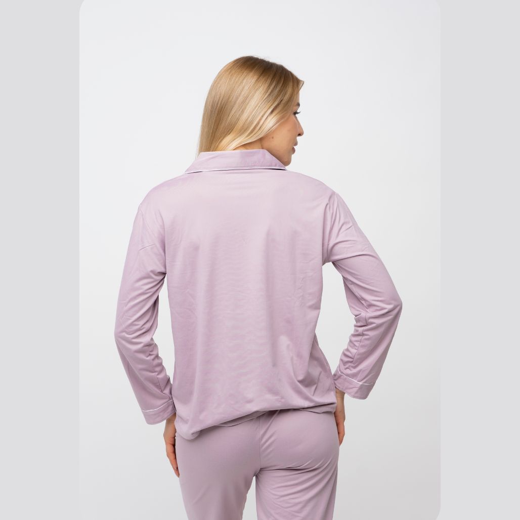 Mauve Plain Soft Cotton Long Sleeve Night Suit Women's Silk Sleepwear Pyjama Set - ScentiMelti Home Fragrance, Beauty & Gifts UK