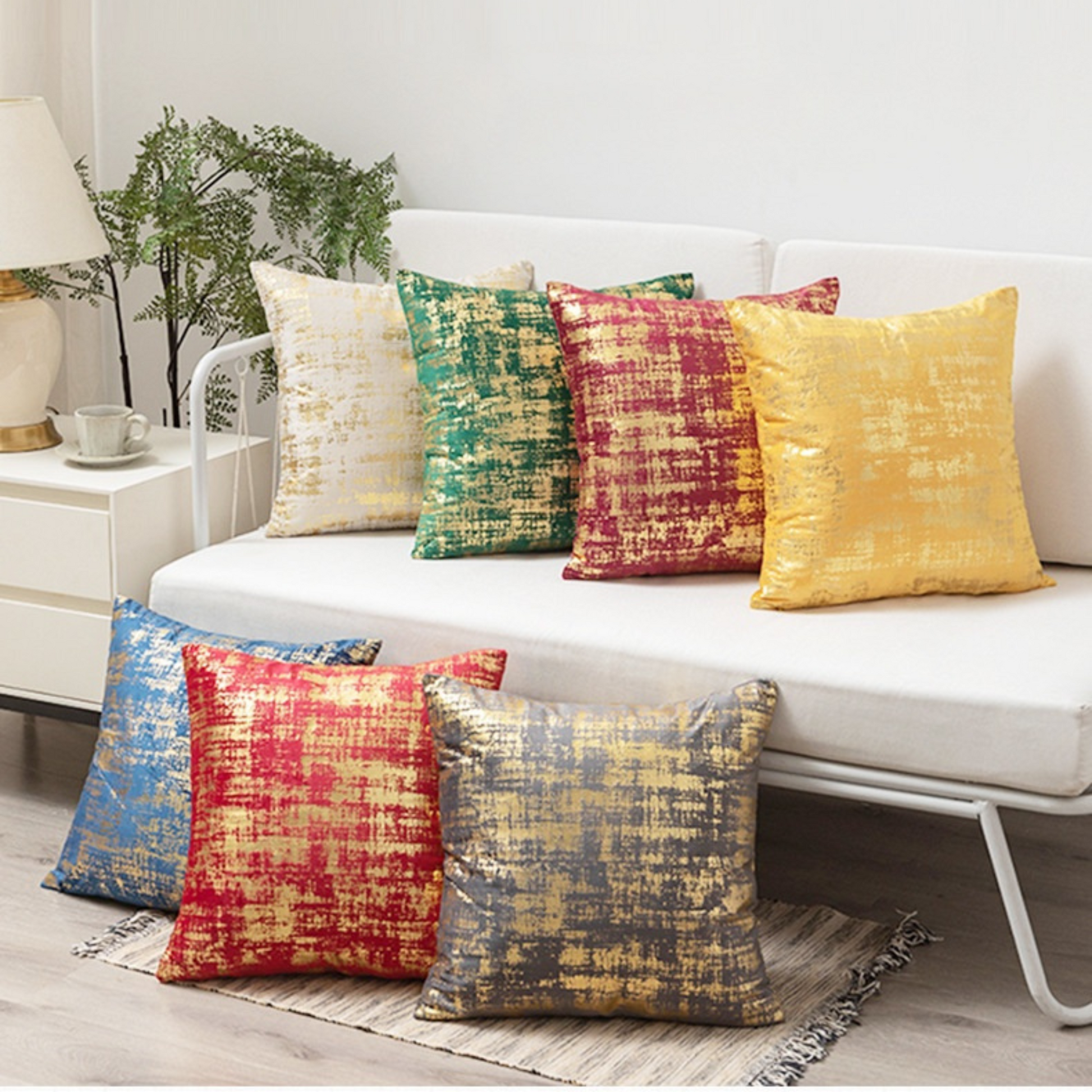 Golden Printing Velvet Cushion Cover (18x18" - 45x45 cm) - Set of 1 pcs - ScentiMelti Home Fragrance, Beauty & Gifts UK