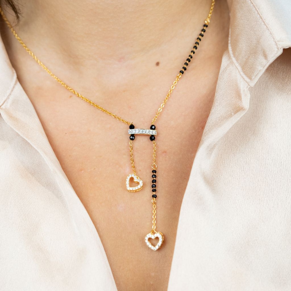 Black Beaded Zircon Heart Shape 18ct Gold Plated Asian Mangalsutra Necklace - ScentiMelti Home Fragrance, Beauty & Gifts UK