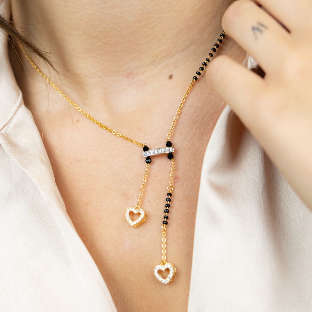 Black Beaded Zircon Heart Shape 18ct Gold Plated Asian Mangalsutra Necklace - ScentiMelti Home Fragrance, Beauty & Gifts UK