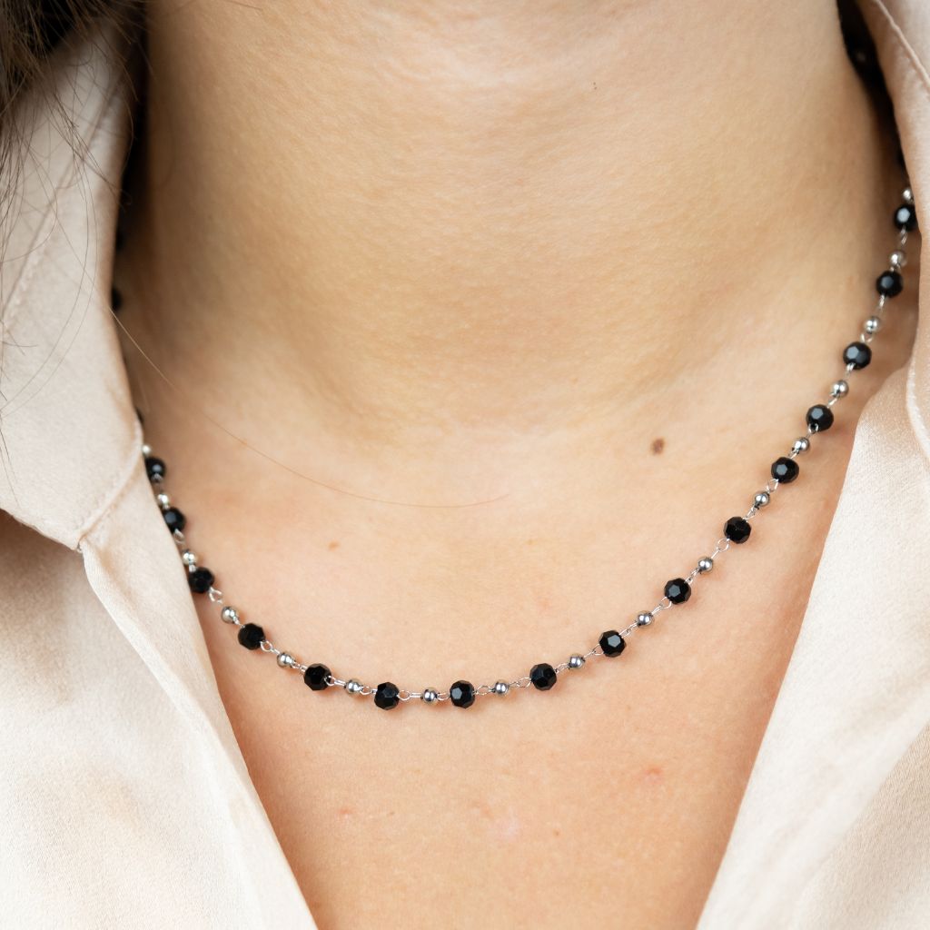 Black Crystal Beaded Silver Gold Asian Nazar Mangalsutra Choker Necklace - ScentiMelti Home Fragrance, Beauty & Gifts UK