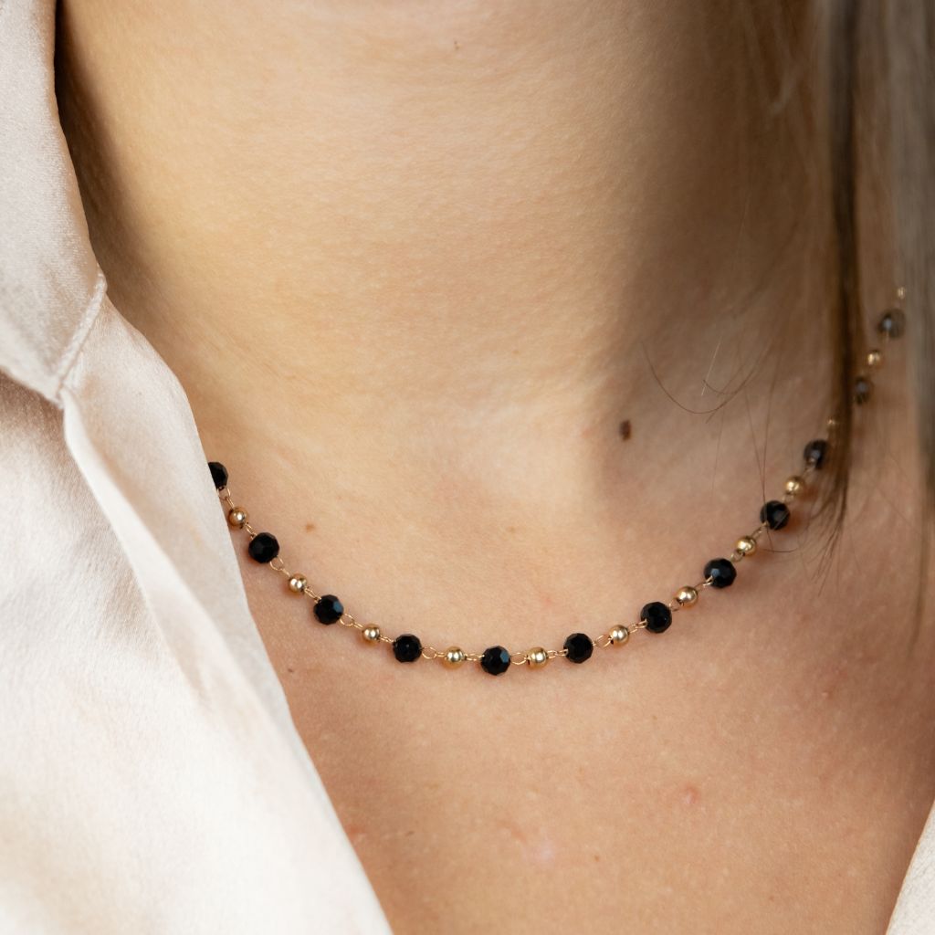 Black Crystal Beaded Silver Gold Asian Nazar Mangalsutra Choker Necklace - ScentiMelti Home Fragrance, Beauty & Gifts UK