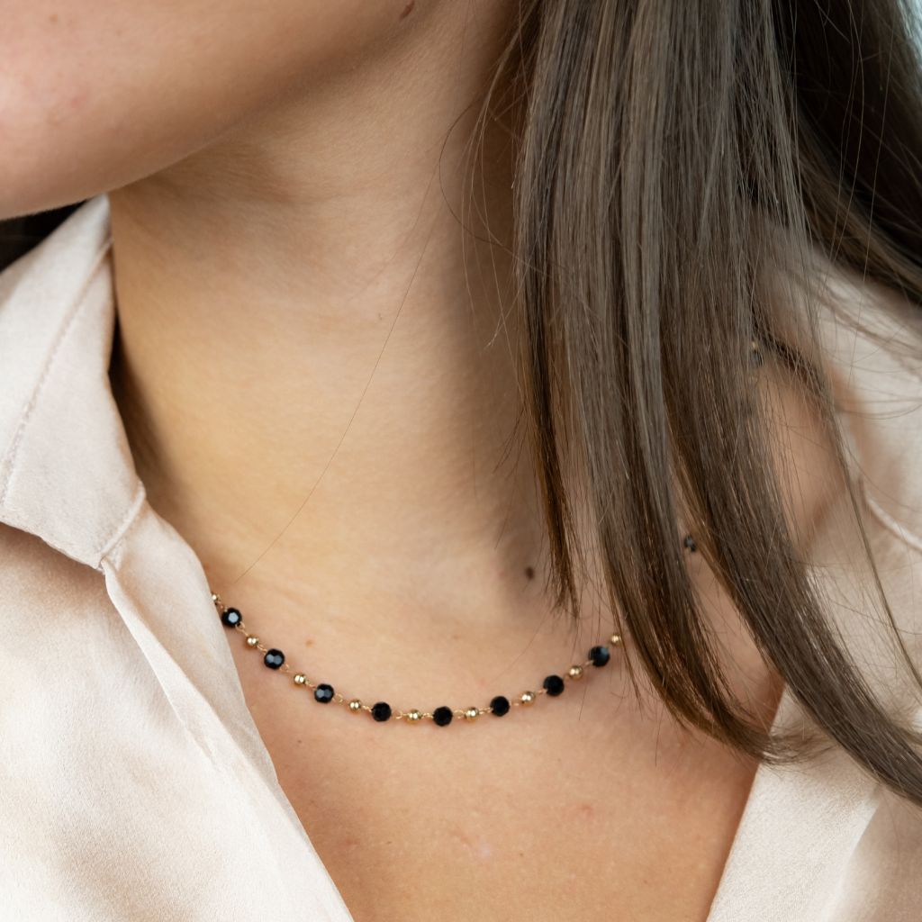 Black Crystal Beaded Silver Gold Asian Nazar Mangalsutra Choker Necklace - ScentiMelti Home Fragrance, Beauty & Gifts UK