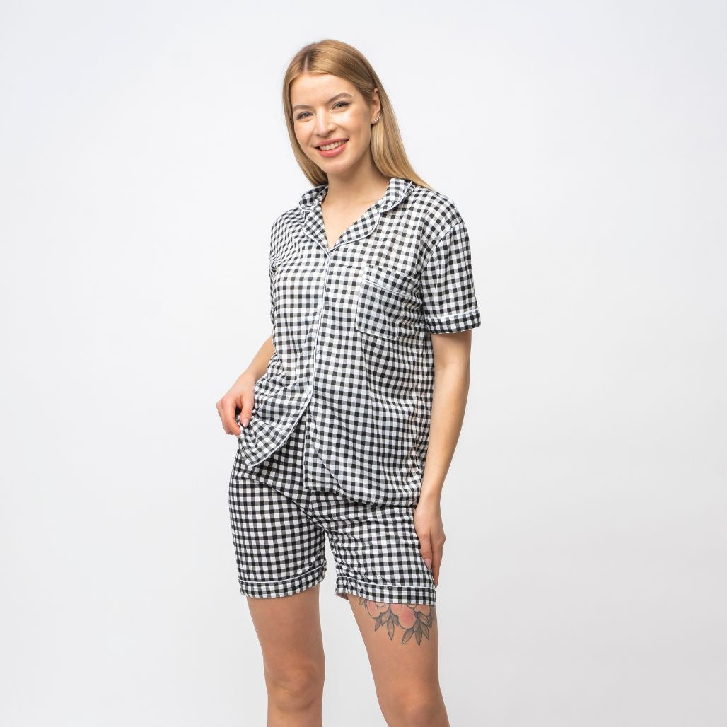 Black and White Checkered Soft Cotton Night Suit Nightwear Women's Pyjama Set - ScentiMelti Home Fragrance, Beauty & Gifts UK