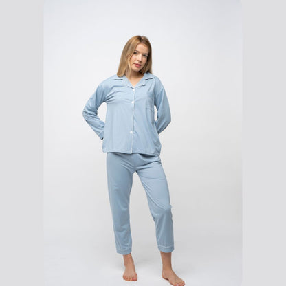 Pink Plain Soft Cotton Long Sleeve Night Suit Women's Silk Sleepwear Pyjama Set - ScentiMelti Home Fragrance, Beauty & Gifts UK