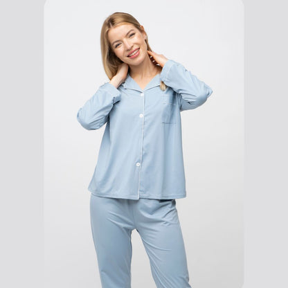 Mauve Plain Soft Cotton Long Sleeve Night Suit Women's Silk Sleepwear Pyjama Set - ScentiMelti Home Fragrance, Beauty & Gifts UK