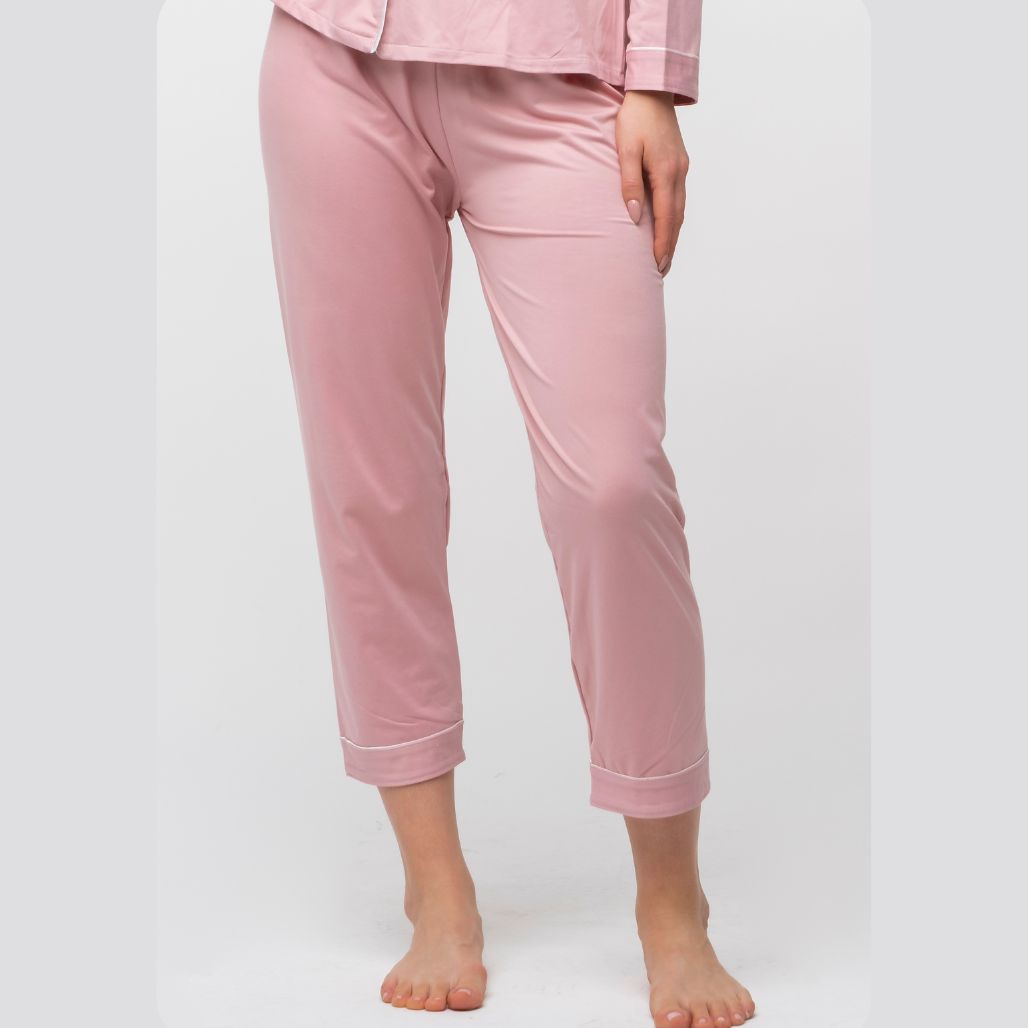 Mauve Plain Soft Cotton Long Sleeve Night Suit Women's Silk Sleepwear Pyjama Set - ScentiMelti Home Fragrance, Beauty & Gifts UK