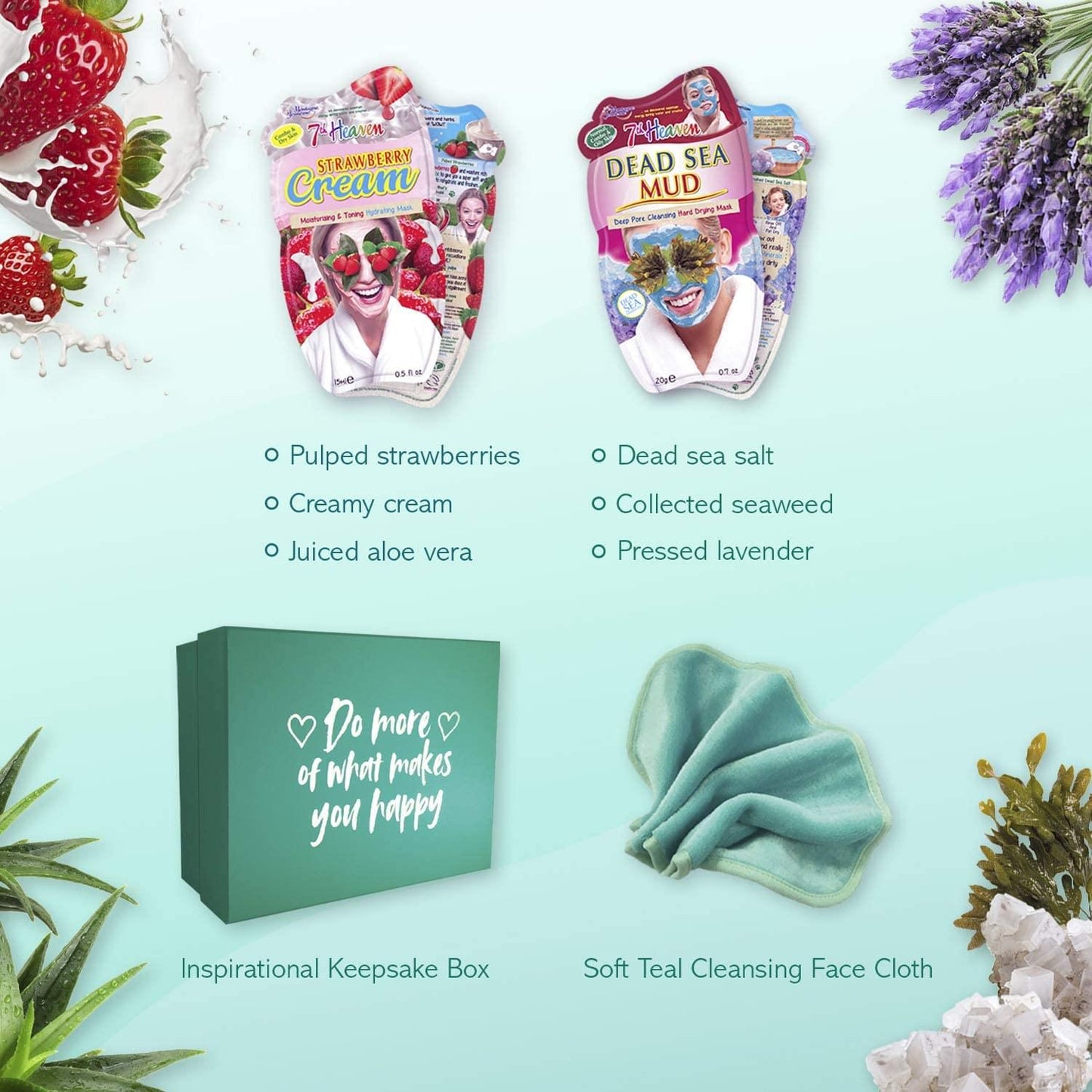 7th Heaven Beauty Box of Treats Gift Pack with 8 Facial Skincare Masks - Includes a Decorated Keepsake Box and Cleansing Face Cloth Beauty Goddess ScentiMelti Wax Melts