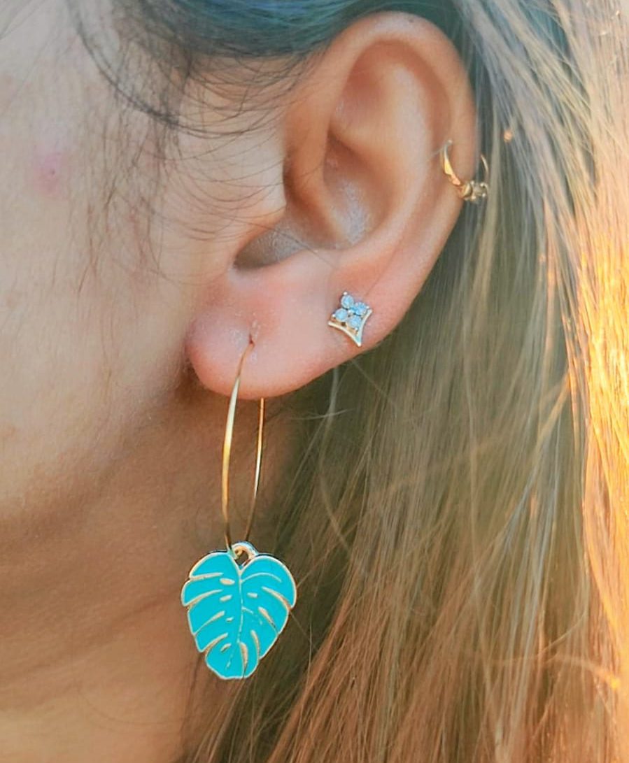 Tropical Leaf Charm Dangle Dainty Floral Huggie Tree Leaf Hoop Earrings The Colourful Aura ScentiMelti Wax Melts