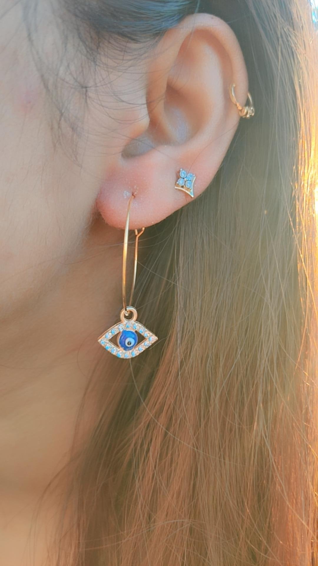 Large Evil Eye Zircon Charm Dangle Dainty 30mm Protection Hoop Earrings The Colourful Aura ScentiMelti Wax Melts