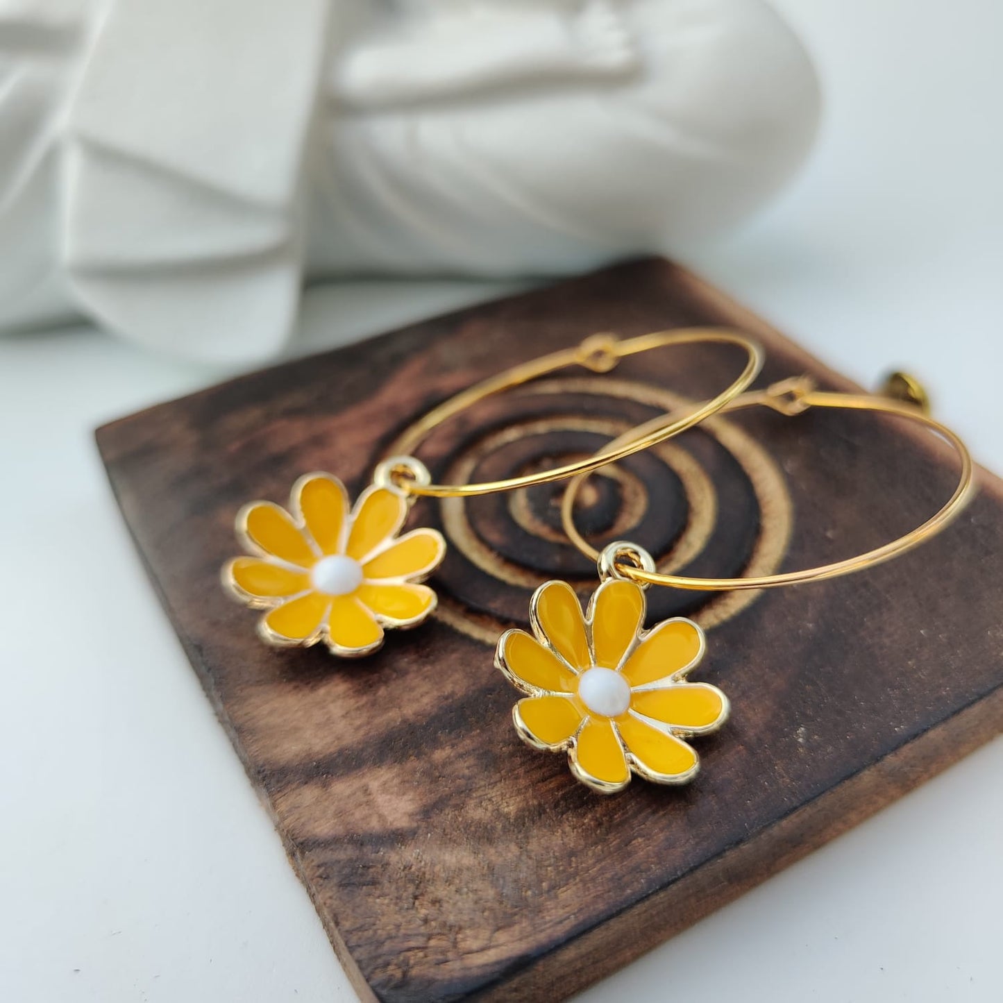 Yellow Sunflower Charm Floral Dainty Dangle Colourful Boho Hoop Earring The Colourful Aura ScentiMelti Wax Melts