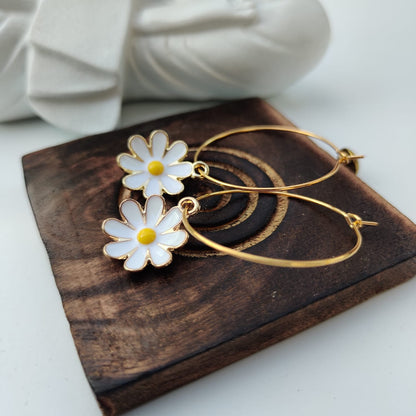 Yellow Sunflower Charm Floral Dainty Dangle Colourful Boho Hoop Earring The Colourful Aura ScentiMelti Wax Melts