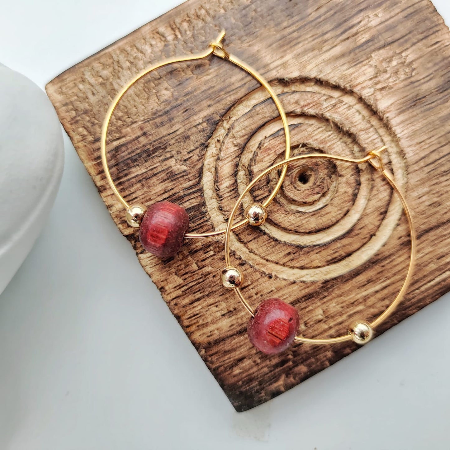 Red Sandalwood Beaded Minimalist Dangle Asian Ethnic Boho Hoop Earrings The Colourful Aura ScentiMelti Wax Melts