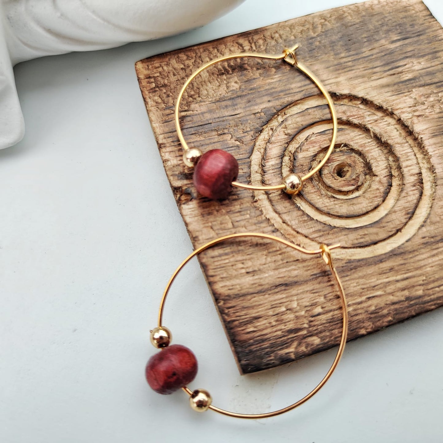 Red Sandalwood Beaded Minimalist Dangle Asian Ethnic Boho Hoop Earrings The Colourful Aura ScentiMelti Wax Melts