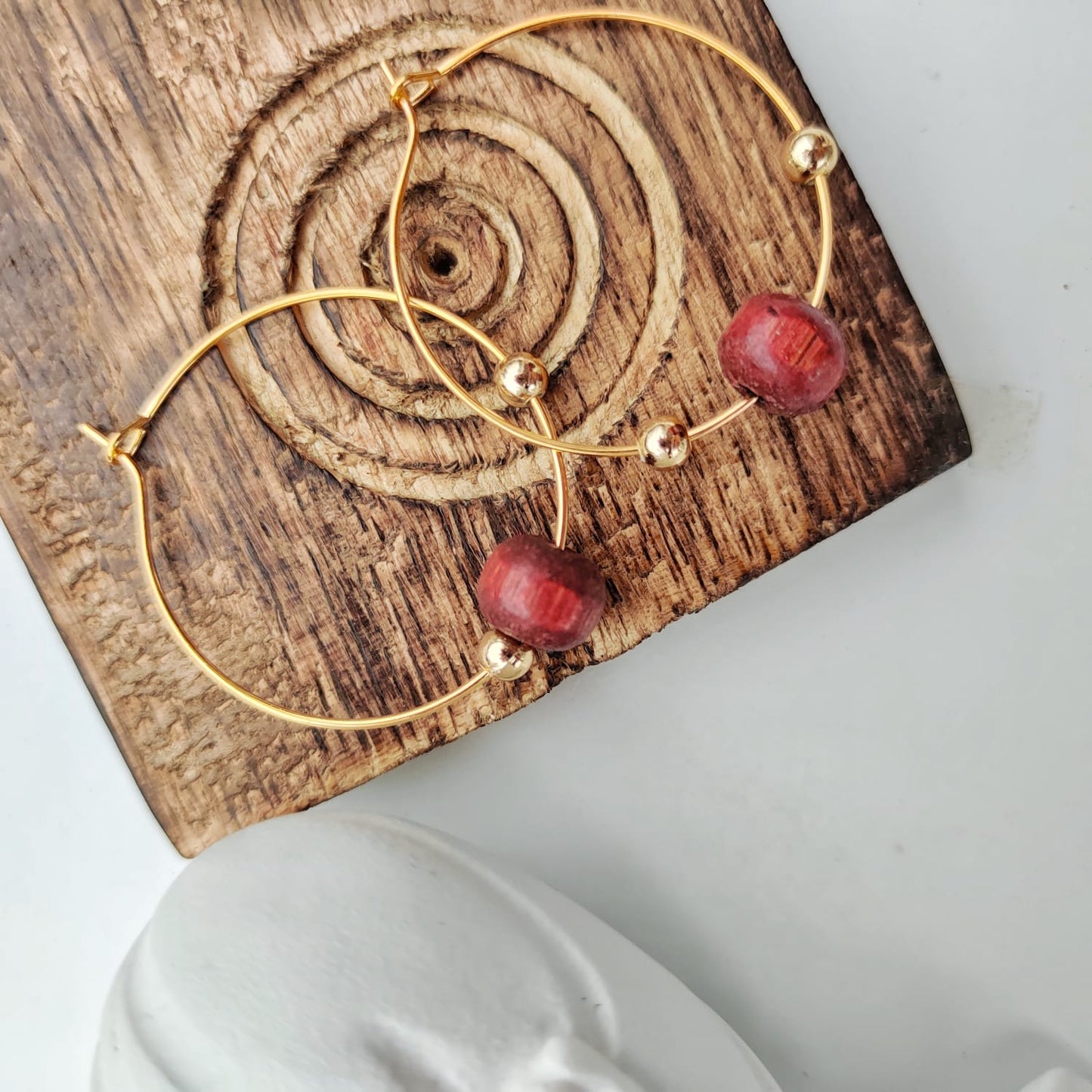 Red Sandalwood Beaded Minimalist Dangle Asian Ethnic Boho Hoop Earrings The Colourful Aura ScentiMelti Wax Melts